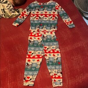 2T unisex boy or girl Kids Red and Blue Heart Stripe Pajama Set - Snoopy Print